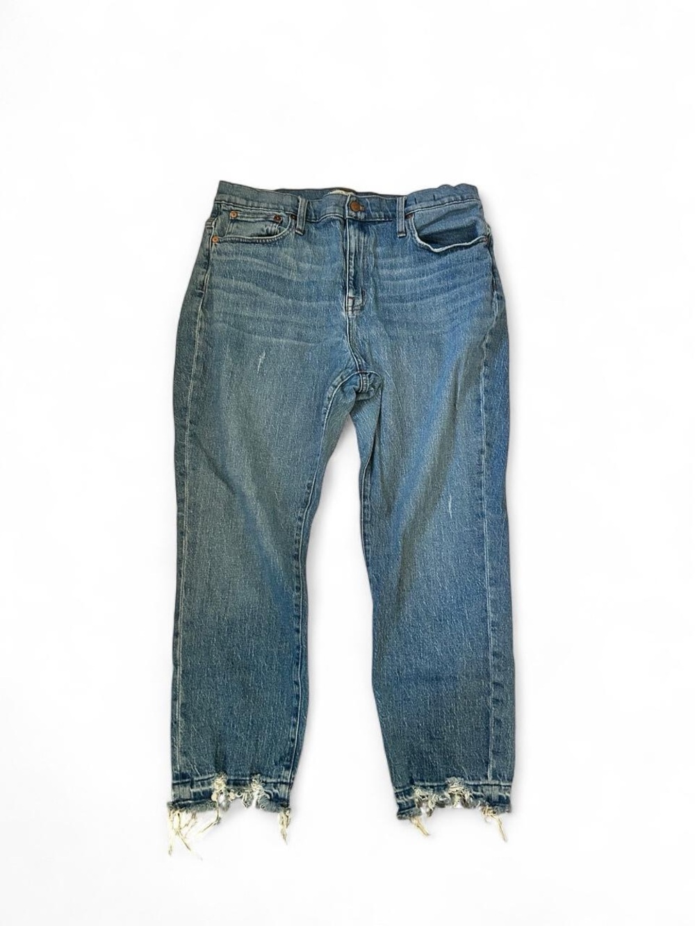 Madewell Hi Rise Slim Boyjean Size 32 Blue Distressed Straight-Leg Jeans